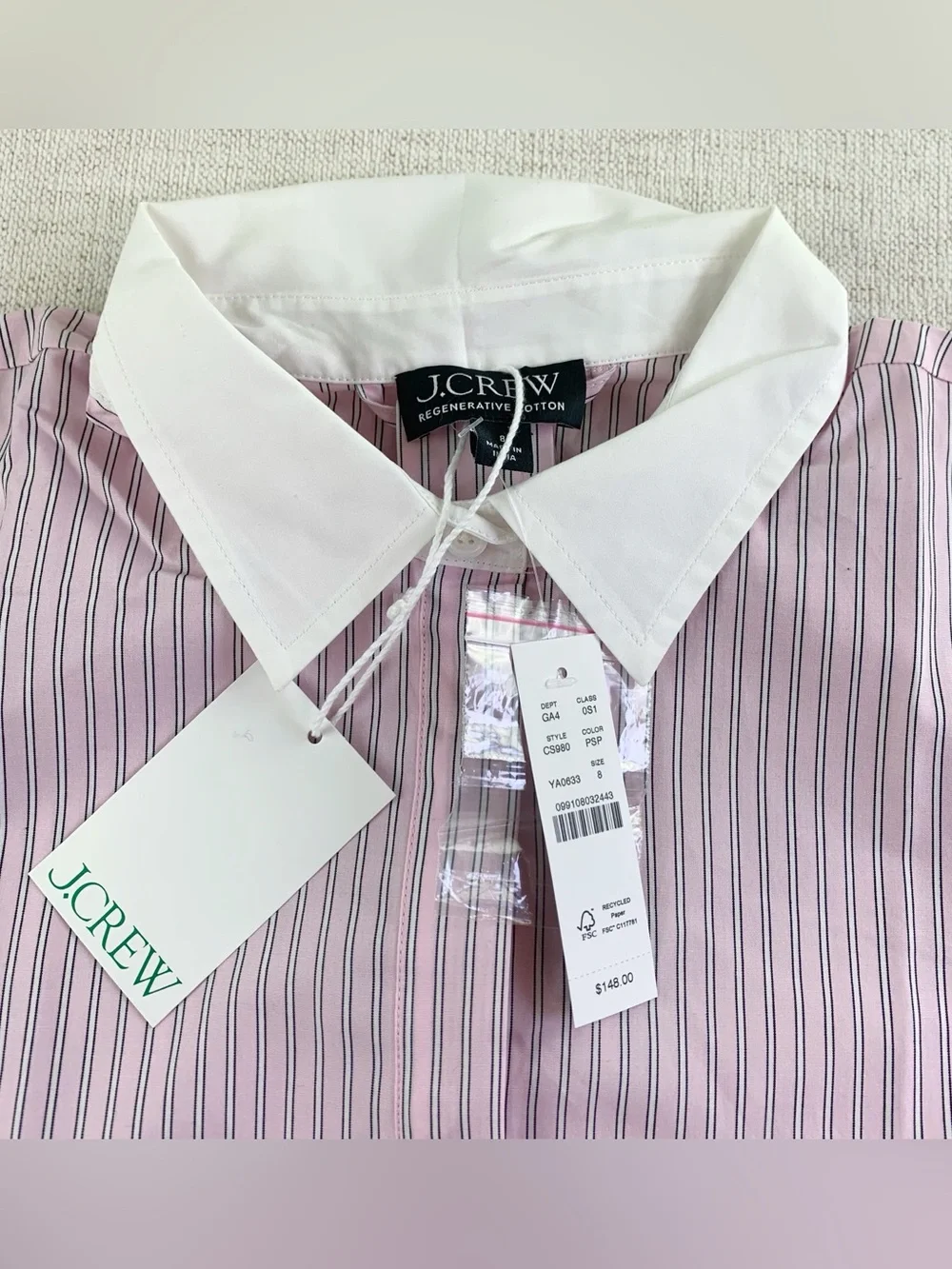 J crew women's 8 Tiered shirt-dress in striped cotton poplin long sleeve belted